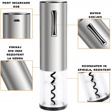 Set Cadou EDAR Pentru Vin Cu Tirbuson Electric Reincarcabil, Taietor Folie, Aerator Turnare, Dop Vacuum, Cablu USB Inclus, In... Set Cadou EDAR Pentru Vin Cu Tirbuson Electric Reincarcabil, Taietor Folie, Aerator Turnare, Dop Vacuum, Cablu USB Inclus, In...