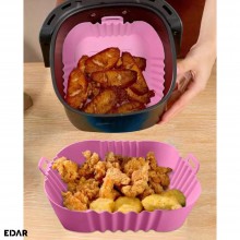 Tava Silicon EDAR, Pentru Friteuza, Prajit, Copt, Air Fryer, Rezistenta La Temperaturi Inalte, Reutilizabila, Patrata, 14 x 1...