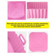 Tava Silicon EDAR, Pentru Friteuza, Prajit, Copt, Air Fryer, Rezistenta La Temperaturi Inalte, Reutilizabila, Patrata, 14 x 1...