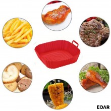 Tava Silicon EDAR, Pentru Friteuza, Prajit, Copt, Air Fryer, Rezistenta La Temperaturi Inalte, Reutilizabila, Patrata, 14 x 1...
