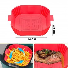 Tava Silicon EDAR, Pentru Friteuza, Prajit, Copt, Air Fryer, Rezistenta La Temperaturi Inalte, Reutilizabila, Patrata, 14 x 1...