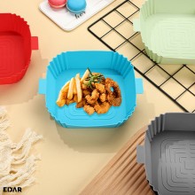 Tava Silicon EDAR, Pentru Friteuza, Prajit, Copt, Air Fryer, Rezistenta La Temperaturi Inalte, Reutilizabila, Patrata, 14 x 1...