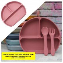 Set Diversificare EDAR Pentru Copii, Farfurie Compartimentata, Ventuza Fixare, Furculita, Lingurita, Pahar, Silicon Non-Toxic...