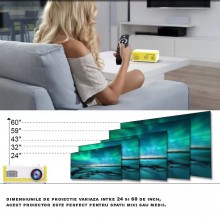 Mini Proiector Video LED SIKS, Portabil, 1080P, Full HD Display True Color, Suport Card Micro-SD, Alb-Galben