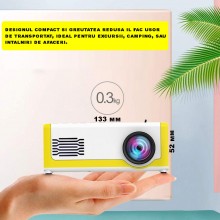 Mini Proiector Video LED SIKS, Portabil, 1080P, Full HD Display True Color, Suport Card Micro-SD, Alb-Galben