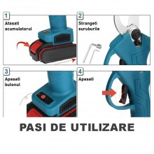 Foarfeca Electrica EDAR Pentru Gradinarit, Pomi, Vie, Fara Fir, Doi Acumulatori Reincarcabili, Lama Din Otel Carbon, Accesori...