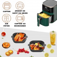 Tava Silicon EDAR, Pentru Friteuza, Prajit, Copt, Air Fryer, Rezistenta La Temperaturi Inalte, Reutilizabila, Patrata, 14 x 1...