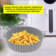 Tava Silicon EDAR, Pentru Friteuza, Prajit, Copt, Air Fryer, Rezistenta La Temperaturi Inalte, Reutilizabila, Rotunda, 16 x 1...