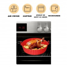 Tava Silicon EDAR, Pentru Friteuza, Prajit, Copt, Air Fryer, Rezistenta La Temperaturi Inalte, Reutilizabila, Rotunda, 16 x 1...