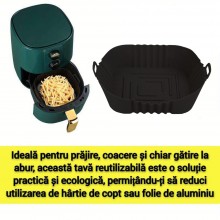 Tava De Protectie Din Silicon SIKS, Pentru Air Fryer, Universala, Pentru Friteuza, Prajit, Copt, Reutilizabila, Patrata, Negru