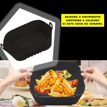 Tava De Protectie Din Silicon SIKS, Pentru Air Fryer, Universala, Pentru Friteuza, Prajit, Copt, Reutilizabila, Patrata, Negru