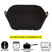 Tava De Protectie Din Silicon SIKS, Pentru Air Fryer, Universala, Pentru Friteuza, Prajit, Copt, Reutilizabila, Patrata, Negru