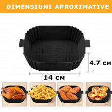 Tava Silicon EDAR, Pentru Friteuza, Prajit, Copt, Air Fryer, Rezistenta La Temperaturi Inalte, Reutilizabila, Patrata, 14 x 1...