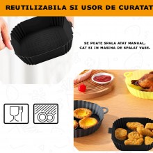 Tava Silicon EDAR, Pentru Friteuza, Prajit, Copt, Air Fryer, Rezistenta La Temperaturi Inalte, Reutilizabila, Patrata, 14 x 1...