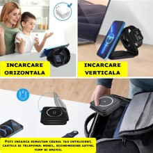Incarcator Wireless Multifunctional EDAR Cu Incarcare Rapida, 3 in 1, Pliabil, Magnetic, Portabil, Compatibilitate Universala...
