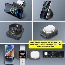 Incarcator Wireless Multifunctional EDAR Cu Incarcare Rapida, 3 in 1, Pliabil, Magnetic, Portabil, Compatibilitate Universala...
