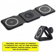 Incarcator Wireless Multifunctional EDAR Cu Incarcare Rapida, 3 in 1, Pliabil, Magnetic, Portabil, Compatibilitate Universala...
