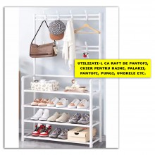 Cuier Metalic EDAR pentru Haine, Incaltaminte, Genti, Posete, Umbrele, 4 Rafturi, 60 x 29.5 x154, Alb Cuier Metalic EDAR pentru Haine, Incaltaminte, Genti, Posete, Umbrele, 4 Rafturi, 60 x 29.5 x154, Alb