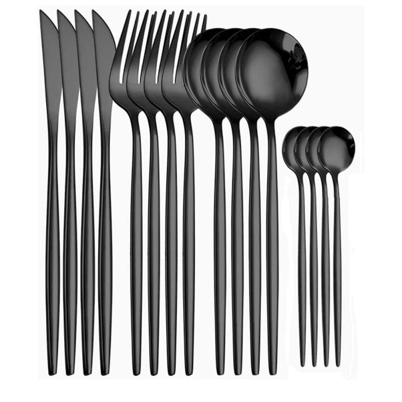 Set Tacamuri EDAR, 24 Piese Stil Portughez, Otel Inoxidabil, Finisaj Lucios, Negru