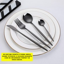 Set Tacamuri EDAR, 24 Piese Stil Portughez, Otel Inoxidabil, Finisaj Lucios, Negru