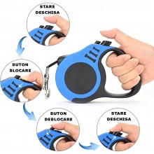 Lesa Automata Retractabila EDAR, Flexibila, Maner Ergonomic, Buton Blocare/Deblocare, Rezistenta, Max 20kg, Pentru Caini De T...