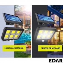 Lampa solară EDAR LED ajustabilă cu telecomandă, 120 LED-uri COB, senzor de mișcare și lumină, baterie inclusă de 1200 mAh, 2...