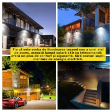 Lampa solară EDAR LED ajustabilă cu telecomandă, 120 LED-uri COB, senzor de mișcare și lumină, baterie inclusă de 1200 mAh, 2...
