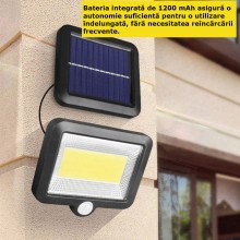 Lampa solară EDAR LED ajustabilă cu telecomandă, 120 LED-uri COB, senzor de mișcare și lumină, baterie inclusă de 1200 mAh, 2...