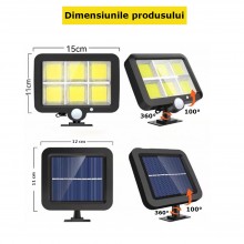 Lampa solară EDAR LED ajustabilă cu telecomandă, 120 LED-uri COB, senzor de mișcare și lumină, baterie inclusă de 1200 mAh, 2...