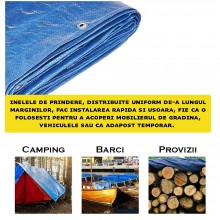 Prelata SIKS cu Inele, Impermeabila, Protectie UV, Lungime 4 m, Latime 5 m, Culoare Albastru