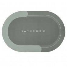 Covor De Baie EDAR, Cu Mesaj "Bathroom", Absorbant, Antiderapant, Material Moale, Curatoare Usoara, 57.5 x 40 cm, Oval, Verde
