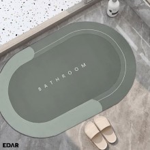 Covor De Baie EDAR, Cu Mesaj "Bathroom", Absorbant, Antiderapant, Material Moale, Curatoare Usoara, 57.5 x 40 cm, Oval, Verde