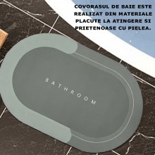 Covor De Baie EDAR, Cu Mesaj "Bathroom", Absorbant, Antiderapant, Material Moale, Curatoare Usoara, 57.5 x 40 cm, Oval, Verde Covor De Baie EDAR, Cu Mesaj "Bathroom", Absorbant, Antiderapant, Material Moale, Curatoare Usoara, 57.5 x 40 cm, Oval, Verde