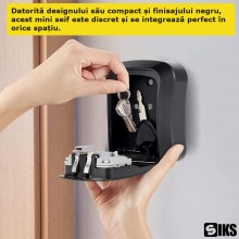 Mini Seif SIKS Metalic Cu Cifru, Pentru Depozitare Chei, Cutie Metalica Pentru Chei, Cifru Mecanic, Negru