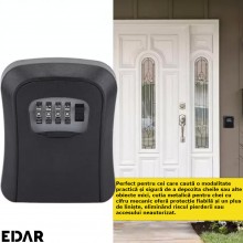 Seif Mini EDAR Metalic Cu Cifru, Pentru Depozitare Chei, Cutie Metalica, Cifru Mecanic, Negru