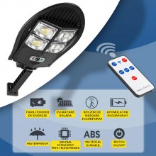 Lampa Solara Stradala Sau Gradina SIKS Cu Panou Solar, De Exterior, 120 LED SMD, Lumina Neutra, Control Din Telecomanda, cu S...