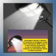 Lampa Solara Stradala Sau Gradina SIKS Cu Panou Solar, De Exterior, 120 LED SMD, Lumina Neutra, Control Din Telecomanda, cu S...