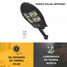 Lampa Solara Stradala Sau Gradina SIKS Cu Panou Solar, De Exterior, 120 LED SMD, Lumina Neutra, Control Din Telecomanda, cu S...