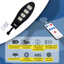 Lampa Solara Stradala Sau Gradina SIKS, Panou Solar Incorporat, Exterior, 168 LED SMD, Lumina Neutra, Control Telecomanda, Se...