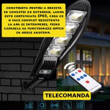 Lampa Solara Stradala Sau Gradina SIKS, Panou Solar Incorporat, Exterior, 168 LED SMD, Lumina Neutra, Control Telecomanda, Se...