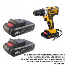 Kit Trusa Scule Profesionala SIKS Cu Bormasina Fara Fir, Pentru Gaurit Si Insurubat, 2 Acumulatori Inclusi de 36V, Formata di... Kit Trusa Scule Profesionala SIKS Cu Bormasina Fara Fir, Pentru Gaurit Si Insurubat, 2 Acumulatori Inclusi de 36V, Formata di...