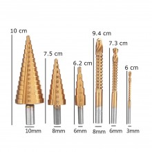 Set De 6 Burghie SIKS Cu Pas HSS titan, 3 Burghie Conice Si 3 Burghie Zimtate, Pentru Folosirea In Trepte Sau Prin Rasucire, ... Set De 6 Burghie SIKS Cu Pas HSS titan, 3 Burghie Conice Si 3 Burghie Zimtate, Pentru Folosirea In Trepte Sau Prin Rasucire, ...