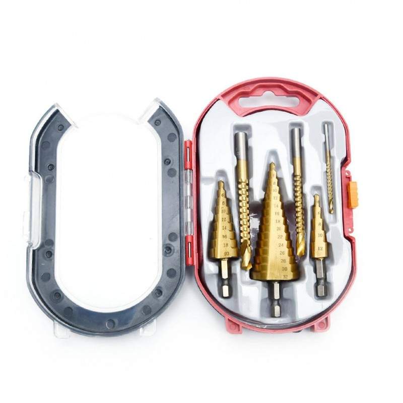 Set De 6 Burghie SIKS Cu Pas HSS titan, 3 Burghie Conice Si 3 Burghie Zimtate, Pentru Folosirea In Trepte Sau Prin Rasucire, ... Set De 6 Burghie SIKS Cu Pas HSS titan, 3 Burghie Conice Si 3 Burghie Zimtate, Pentru Folosirea In Trepte Sau Prin Rasucire, ...