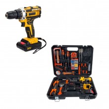 Trusa Profesionala Multifunctionala EDAR Cu Bormasina Fara Fir, 119 Piese, Pentru Reparatii, Constructii, Bricolaj, Gaurit, I...