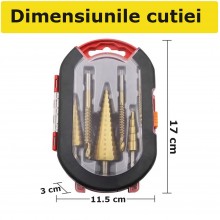 Set De 6 Burghie EDAR Hss Titan, 3 Burghie Conice Și 3 Burghie Zimțate, Pentru Utilizare Prin Trepte Sau Răsucire, Cu Cutie D...