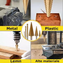 Set De 6 Burghie EDAR Hss Titan, 3 Burghie Conice Și 3 Burghie Zimțate, Pentru Utilizare Prin Trepte Sau Răsucire, Cu Cutie D...