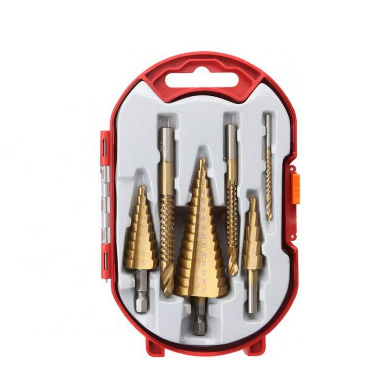 Set De 6 Burghie EDAR Hss Titan, 3 Burghie Conice Și 3 Burghie Zimțate, Pentru Utilizare Prin Trepte Sau Răsucire, Cu Cutie D...