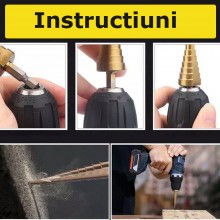 Set De 6 Burghie EDAR Hss Titan, 3 Burghie Conice Și 3 Burghie Zimțate, Pentru Utilizare Prin Trepte Sau Răsucire, Cu Cutie D...
