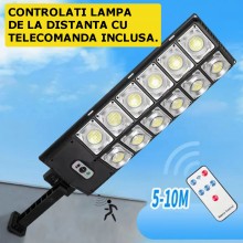 Lampa Solara Stradala Sau Gradina SIKS Cu Panou Solar Incorporat, De Exterior, 360 LED SMD, Lumina Neutra, Control Telecomand...