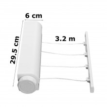 Uscator SIKS De Rufe Retractabil, Extensibil,4 Sfori De 3,2 Metri Lungime, Cu Montare Pe Perete, Alb